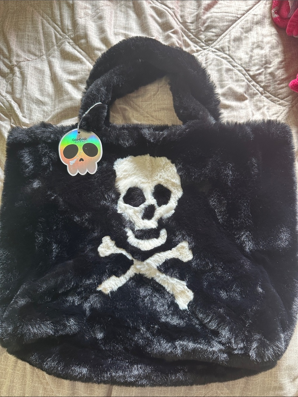 Black Faux Fur Skull Tote Bag